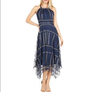 Vince camuto embroidered mesh handkerchief dress